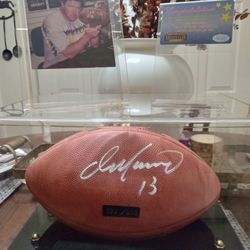 Dan Marino Signed Football In Display Case With Certificate Of Authenticity And Picture Of Signing