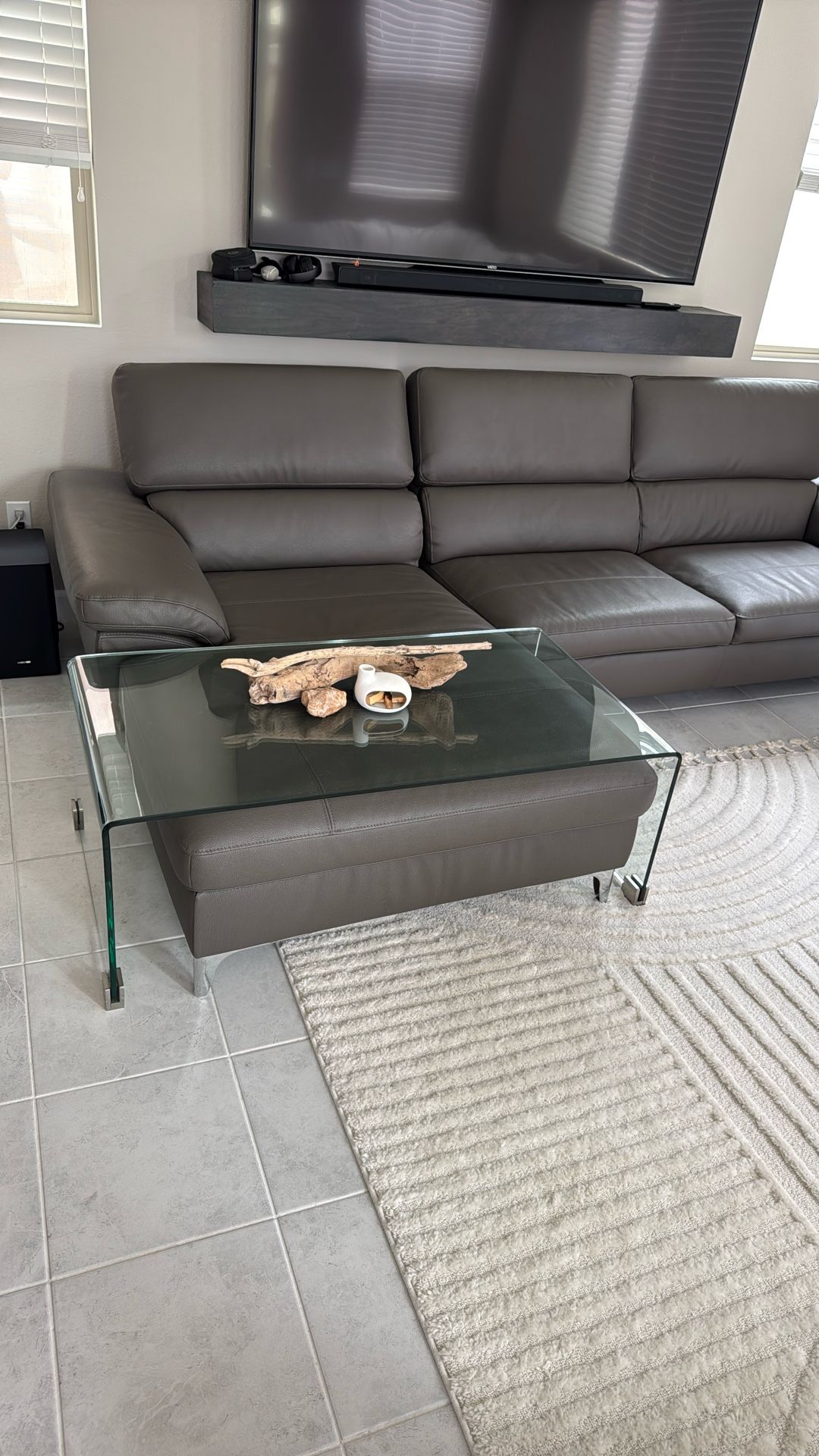 Dark Grey Faux Leather Chaise Couch