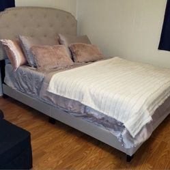 Queen Upholstered Low Profile Bed Frame 