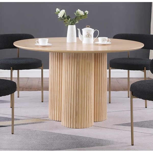 Round Wood Dining Table 48” - Free Delivery ✅ Fluted Pedestal Round Table Natural Oak
