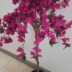 62" Faux Boganvillea in a 12" (Diameter) Gray Resin Planter @ Lasting Creations