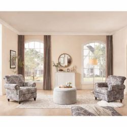 Set Of 2pcs Sofa Set Classical Paisley Print Accent Chair with Rolled Arms