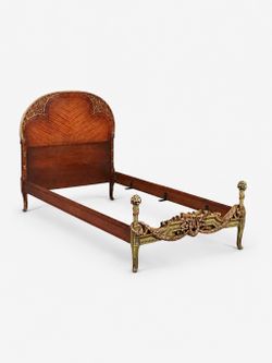 Vintage French Provincial Style Mahogany & Gilt Twin Bed Frame, c.1950's - Delivery Available
