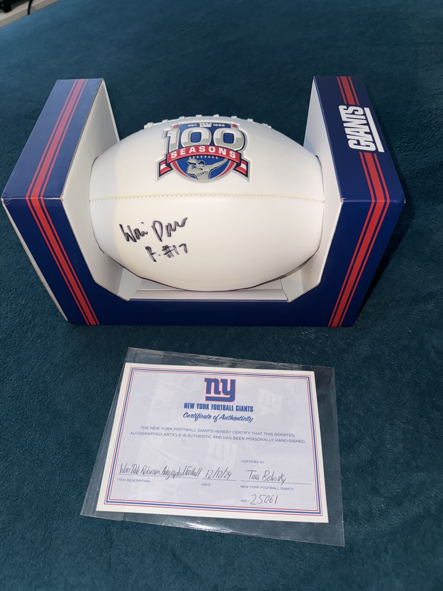 New York Giants Signed Franklin 100th Season White Football Auto