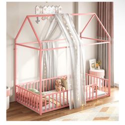 Twin Floor Bed Frame- Pink