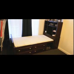 Twin Size Bed With Drawers And Book Case