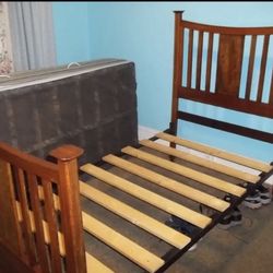 Twin Bed Frame , Walnut Wood