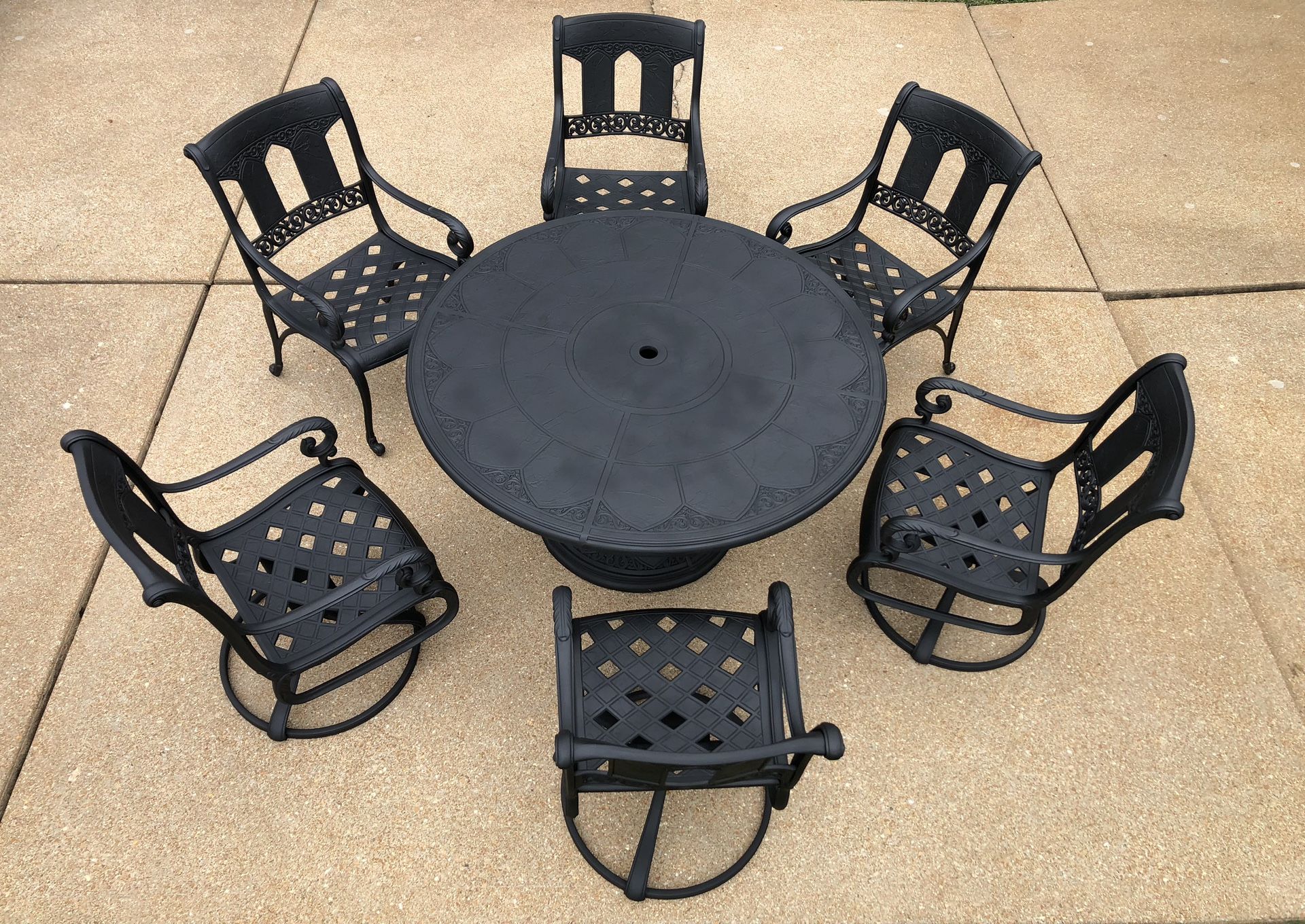 Hanamint St Moritz Outdoor Patio Furniture 6 Seat Dining Set-110lb 54in Table