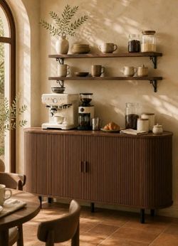 40" Fluted Buffet Cabinet, Coner Coffee Bar With Storage, Mid Century Modern Sideboard with Adjustable Shelf, Accent Wood Console Table for Kitchen En