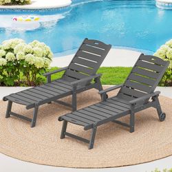 set of 2，Pool Lounge Chair with Wheels for Poolside, Backyard, dark gray