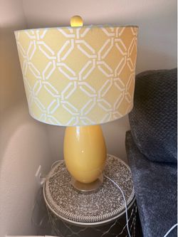 Yellow lamp w/ yellow/gold striped lampshade