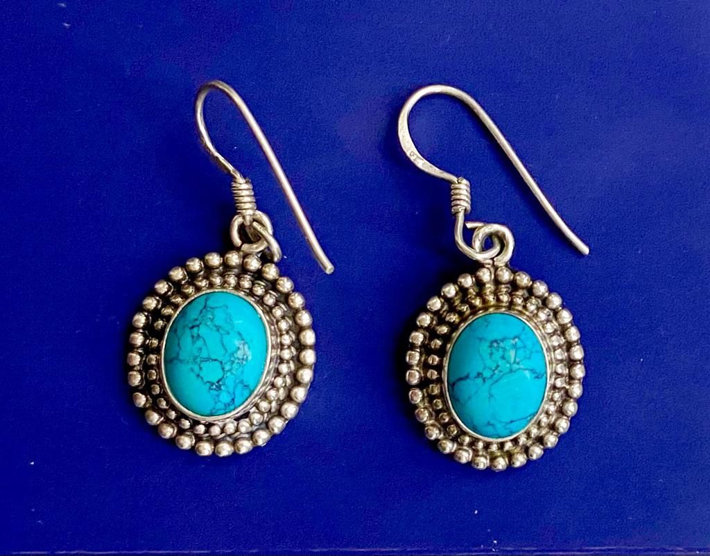 925 Sterling Silver Turquoise Gemstone Dangle Earrings