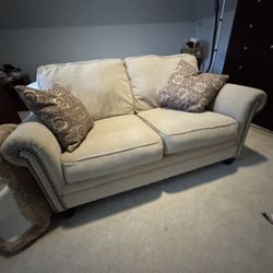 2 Piece Beige Sofa Set With Pillows