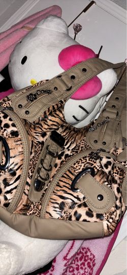 Angel Kiss Animal Print Handbag with Tan Leather Trim