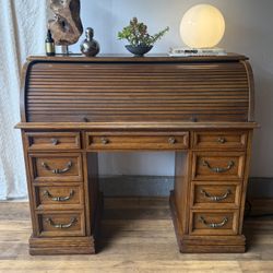 Vintage Solid Oak Roll Top Desk
