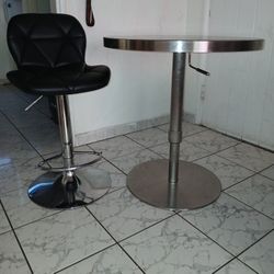 Modern Pub Table with Adjustable Height, 360° Swivel, MDF Round Top W/ 1  Modern Adjustable Kitchen Island Chair