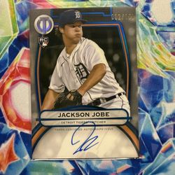 Jackson Jobe 2025 Topps Tribute Baseball Rookie Tribute Auto Blue/150 Tigers