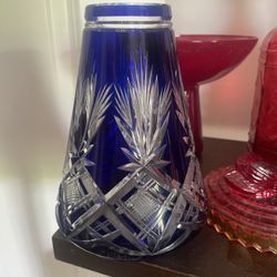 Decanter Vase Cobalt Crystal Etched Vintage