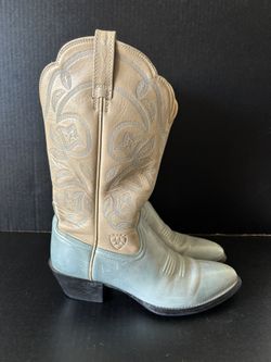 Women’s Ariat 2 Tone Natural And Mint R-Toe Western Cowboy Boots 