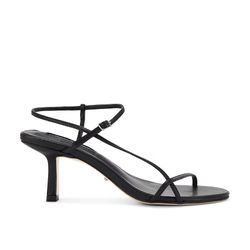 EUC $150 Tony Bianco Caprice Heel 8 Black Leather Strappy Low Heel Minimal Worn Once