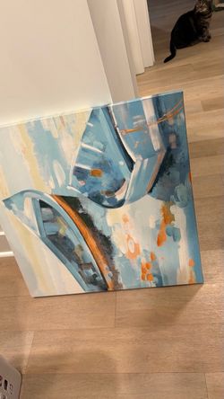 Abstract boat Canvas Painting Blue and Orange