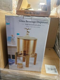 Glass Beverage Dispenser with Bamboo Stand