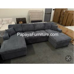 New Grey 120”L Double Chaise Sectional Sofa, Corduroy Sectional, U-Shaped Sectional, Grey Sectional With Chaise, Soft Plush Sectional,Sofa,Sectional C