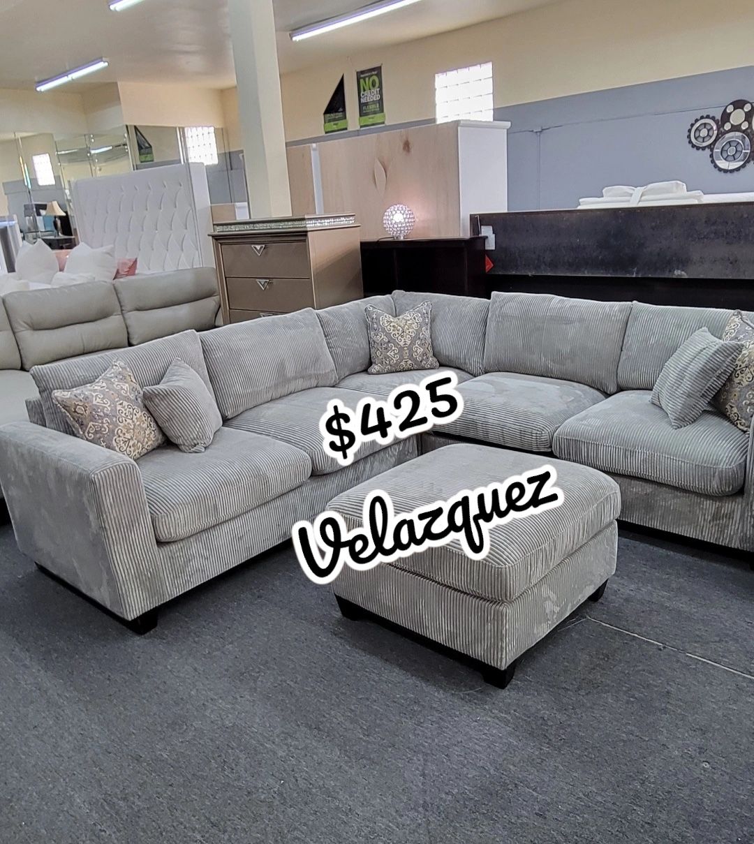 ✅️✅️ 4pc for grey corduroy fabric upholstered sectional sofa with ottoman ✅️✅️