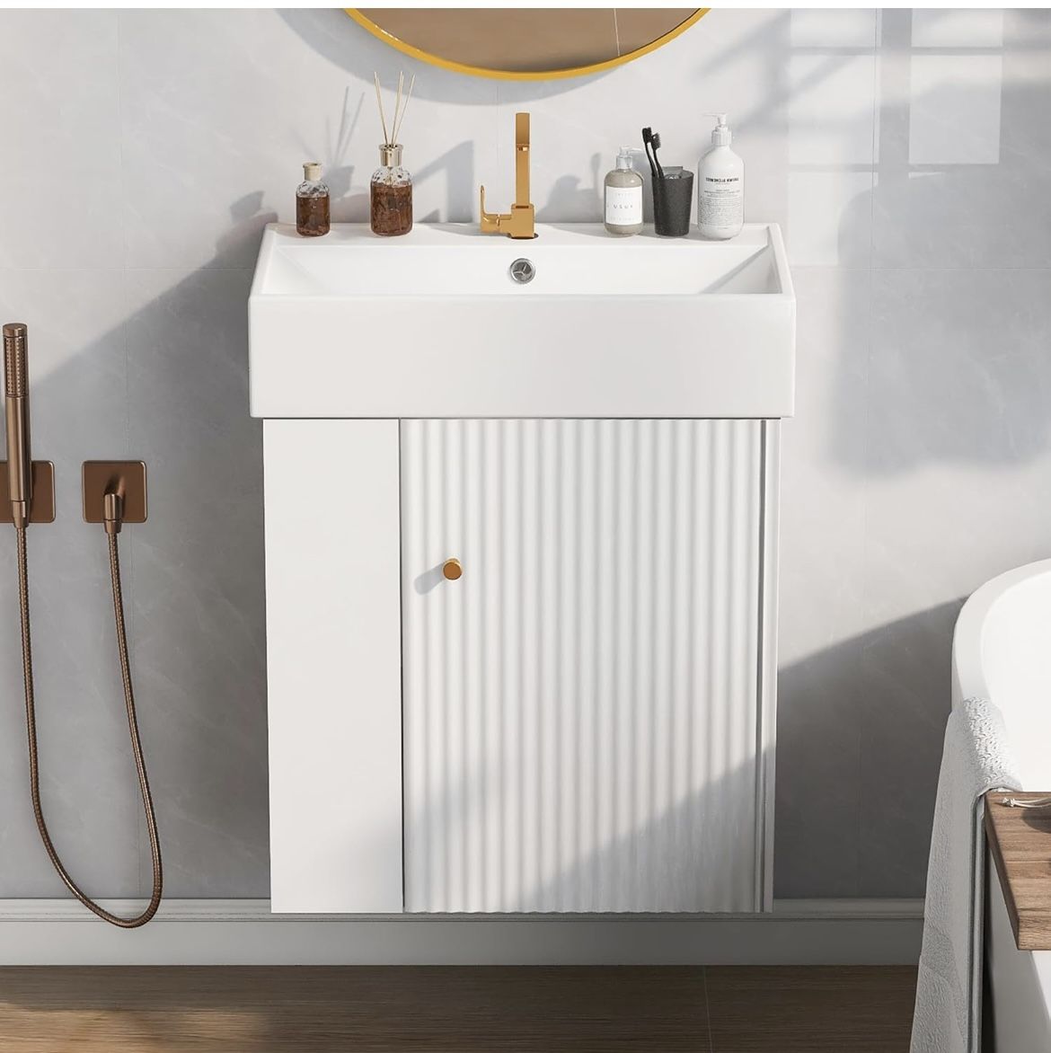 Assembled New 22” Floating Bathroom Vanity W/ Sink Wall Mounted Bathroom Vanity Cabinet W/ Sink