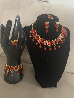 5 piece red necklace earrings bracelet ring head piece set 3 sets left