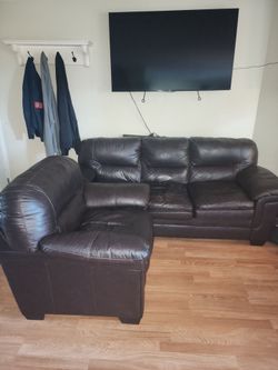 Nice real leather couch and chair morning