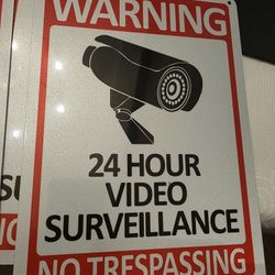 Pkg Of 4 Warning 24 Hour Video Surveillance No Trespassing Signs 7" X 10"