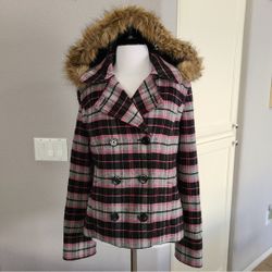 Victoria's Secret PINK Campus Wool Blend Gray Black Pink Plaid Jacket Size Med