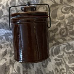 Vintage Brown Ceramic Crock with Lid