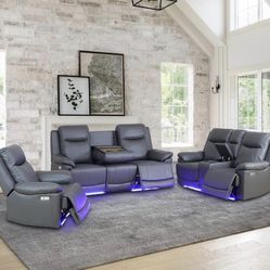 Dark gray Power Reclining Couch 3-Pc Set — Sofa • Loveseat • Chair