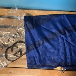 Nwt GUCCI Logo Blue Cashmere/Silk Scarf large 