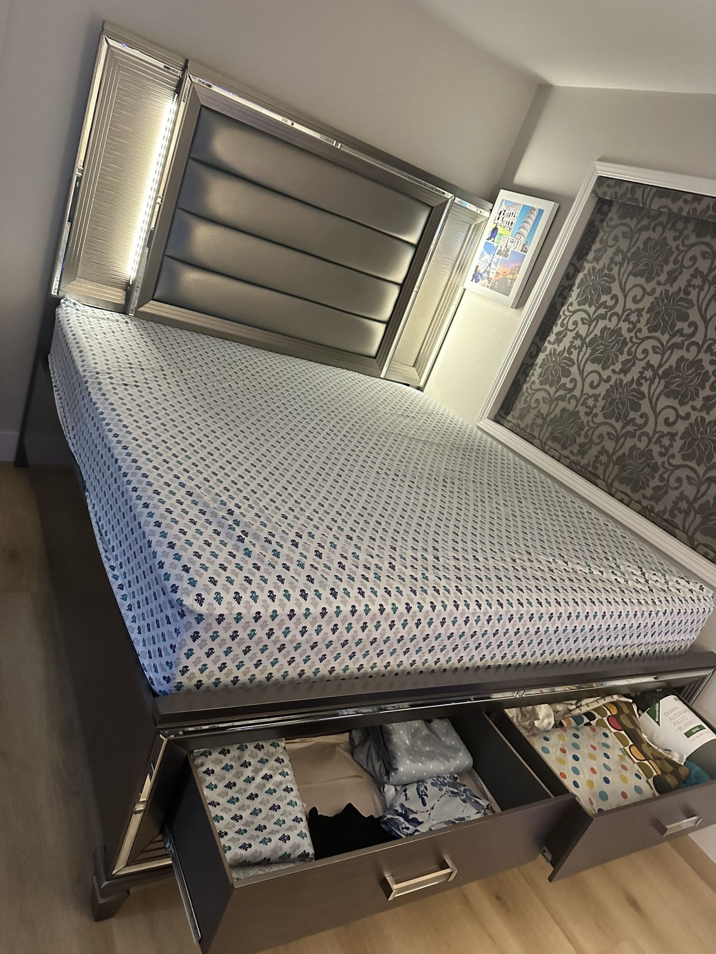 King Bed with Mattress + Dresser + End Table