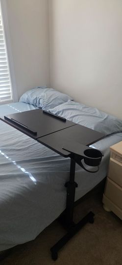 Adjustable Overbed Mobile Laptop Desk with Cup Holder (Black)