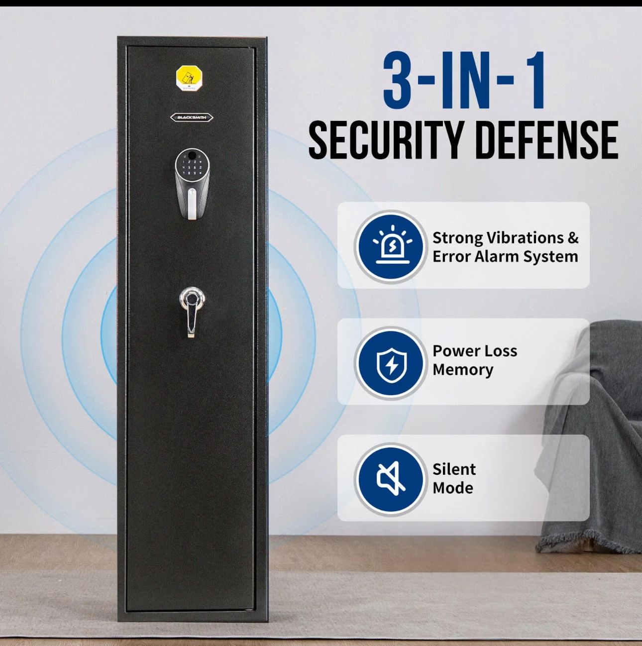 BlackSmith 6 Biometric Safes for Home 0.1s Quick Access Large Rifle Safe with Keys Keypad Wall Mount Gun Cabinet with Separate L