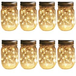 Brand New Solar Mason Jar Hanging Lights, 8 Pack 30 LEDs(Jar & Hangers Included) String Fairy Lights Glass Solar Laterns Table Lights,Great Outdoor La