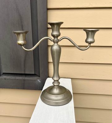 Vintage Restoration Hardware Pewter Three Arm Candelabra Candle Holder 12”