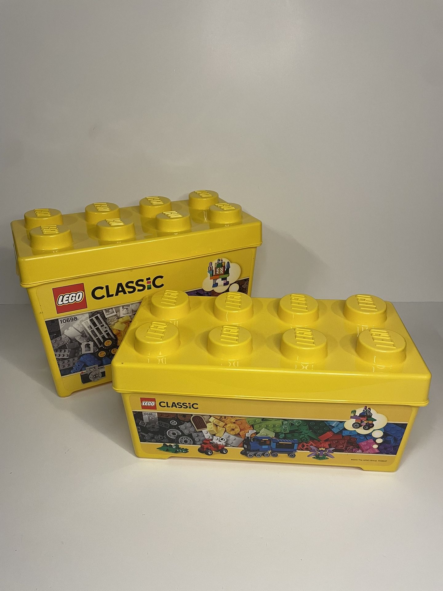 Yellow Lego brick storage container bundle