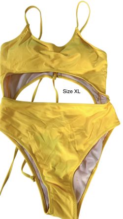 Bright Yellow One piece Swimsuit with a cutout design . Size XL