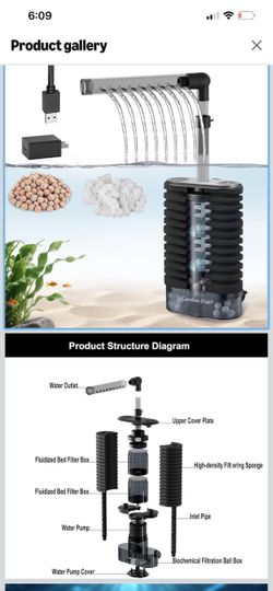 Carefree Fish Aquarium USB Sponge Filter Quiet for 20~60Gal Fish Tank for Saltwater and Freshwater