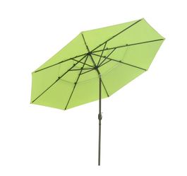 11ft 8-Rib Patio Outdoor Market Umbrella 3-Tiered Tilt (Color: Green) - Paraguas - Sun Protection - Independence Day Sale