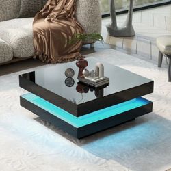 31.5" Modern Square Black LED Coffee Table