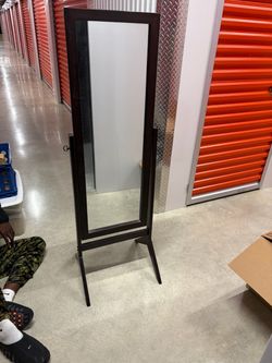 Dark Brown Wood Cheval Floor Mirror