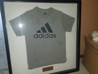Adidas T-shirt framed and encased signed by tennis stars Djokovic, Federer, and Jankovic unique item perfect for the true fan!