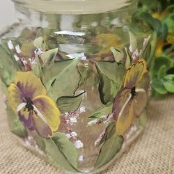 Vintage Hand Painted Pansy Storage Jar