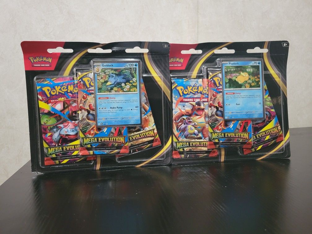 Mega Evolution Pokemon TCG 3-Pack Blister Set of 2. Psyduck and Golduck